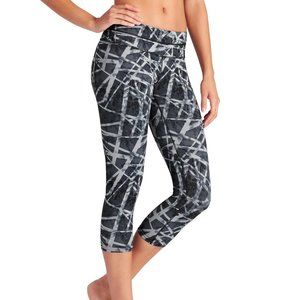 Athleta Floral Geo Sonar Capri leggings L Black/Slate Grey gray crop mid rise
